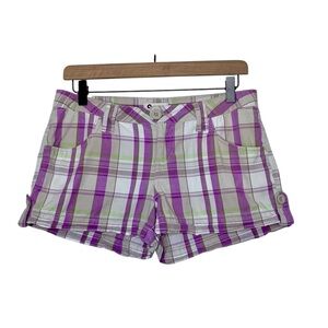 Vintage Y2K SO Low Rise Plaid Mini Shorts Pink Green Size 9 Juniors 2000s